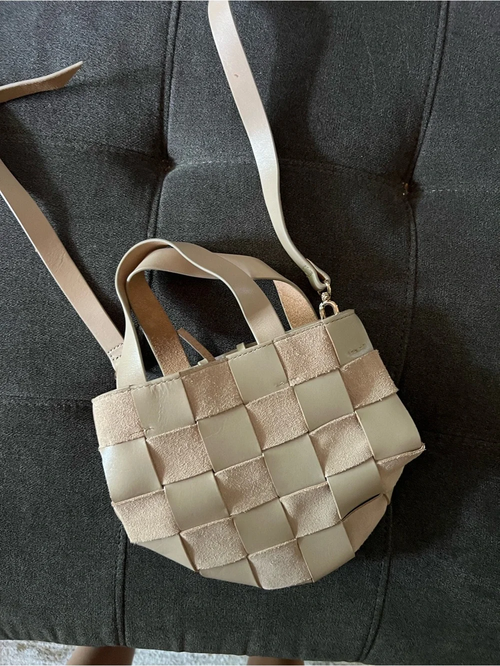 J Crew Woven Leather & Suede Bucket Bag - Macadamia